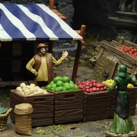 Warlock Tiles Marketplace Accessory For Dungeons And Dragons And Tabletop RPGs with dope modular market stalls and produce display
