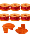 Easy Install Edger Spool Replacement 10ft 0.065 Inch For Worx Weed Eater String Trimmer with 6 orange spools, cover, caps