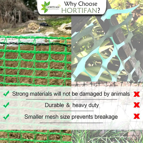 Close-up view of Temporary Garden Fence 4x100 Feet With 50 Zip Ties Heavy Duty Plastic Snow Fence. Highlighted features.
