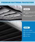 Before and after image showing Heavy Duty Full Size Bunkie Board Two Piece Split Design for mattress sag prevention.