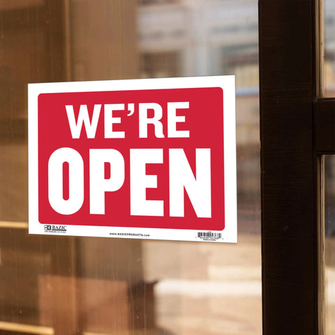 Open And Closed Sign 12x16 Inch Double Sided Vinyl Sign For Storefronts Offices Restaurants Bars Shops Waterproof Indoor Signage With Bold Lettering No Sweat For Window Doors Front Desk And Lobbies 1 Pack showing 'We're Open' on glass door