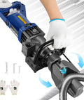 Huanyu 900W Electric Rebar Bender Heavy Duty Hydraulic Steel Rod Bending Machine For Construction 5/8 Inch #6 Bar Bends 0-130 Degrees in use with gloves