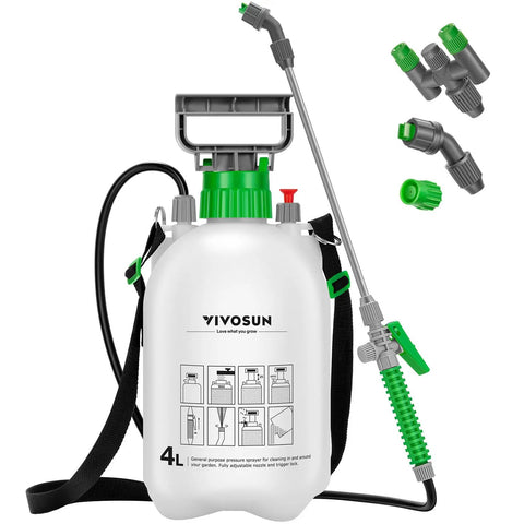 1 Gallon Garden Sprayer With 3 Nozzles For Plants Weeds And Lawn Care, Long 50 Inch Hose, Pressure Relief Valve, Adjustable Nozzle From Fine Mist To Direct Spray