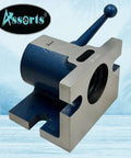 Heavy Duty 5C Collet Holding Fixture With Quick Release Lever Design For Horizontal Or Vertical Machining Setup, blue steel body.