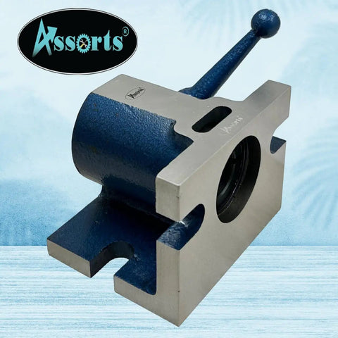 Heavy Duty 5C Collet Holding Fixture With Quick Release Lever Design For Horizontal Or Vertical Machining Setup, blue steel body.