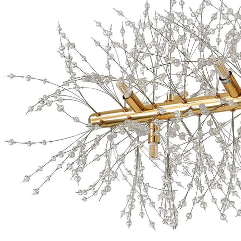 Modern Crystal Gold Ceiling Light Fixture With 12 Lights Linear Firework Design Hanging Chandelier detail