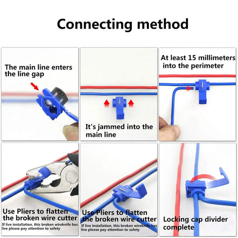 Connecting method for Easy Plug And Play Solderless Quick Splice Wire Connector Kit With Color Coded Clips installation instructions.