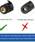 Close-up of Dual Band 2.4GHz 5GHz WiFi Antenna 9dBi Omni SMA Male connector highlighting the difference between SMA and RP-SMA type.