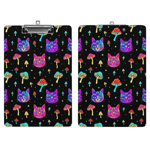 Trippy Eyes Print Plastic Clipboard With Low Profile Clip Acrylic Workhorse Desk Clip For A4 And Letter Size Papers Sturdy Writing Surface Smooth Glide Go To Desk Clip For Studying And Office Use, black clipboard with mushroom cat print