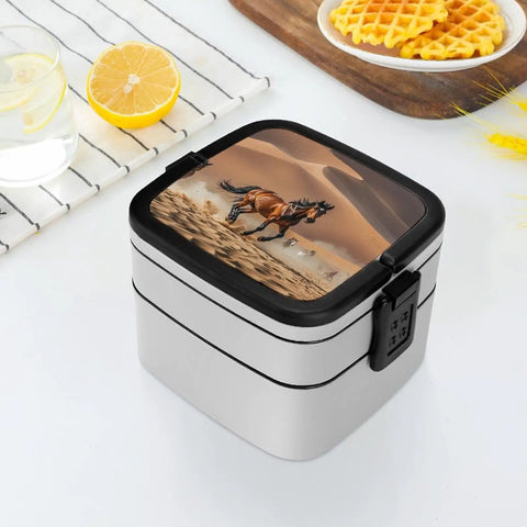 Two Tier Bento Box On The Go Meal Prep Container With Spoon Leakproof And Microwave Safe 1000 Ml Large Capacity
