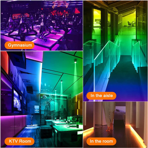 Colorful room settings illuminated by 12V 44 Key Wireless IR Remote Controller With Dual Ports Rectifier Box And 3A Power Supply LED lights.