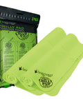 Chilly Pad Cooling Towels Lime 2 Pack 33x13 Inches with packaging and rolled towels demonstrating hyper evaporative material