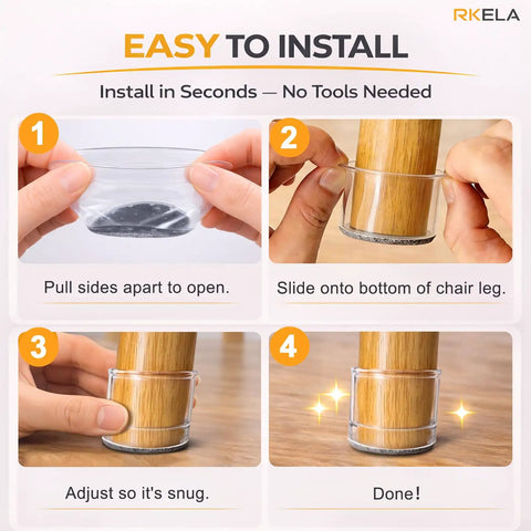 Step-by-step installation of 48 Pack Silicone Chair Leg Caps With Felt Pads For Hardwood And Tile Floors Anti Scratch Shield.