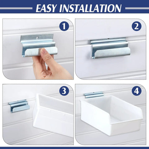Installation steps for Six Pack Slatwall Bins With Hooks Set For Wall Mounted Storage Handy Organizer Containers.