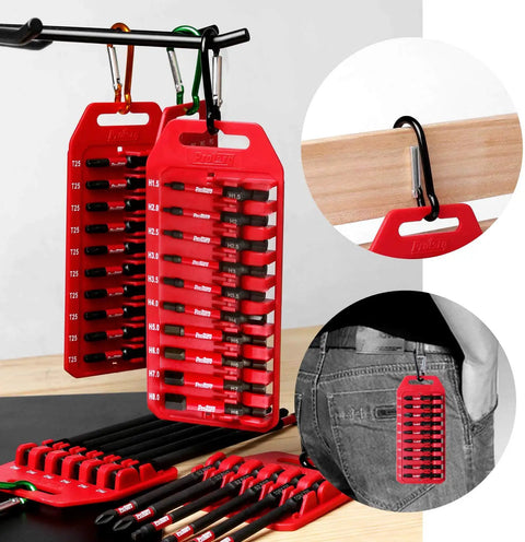 Impact Bit Set With Clip for Drill, T10 to T40 Torx Bits, Ten Piece, Two Inch Length shown with handy storage clip