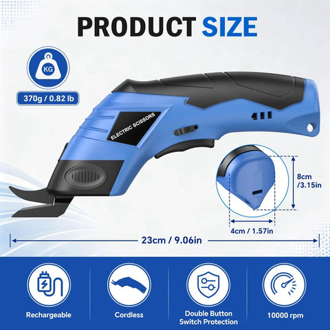 2026 Upgrade Cordless Electric Cutting Tool with Sharp Stainless Steel Blades for Effortless Threading Through Fabric Leather Cardboard Carpet And Thin Metal Sheets Powerful Motor For Smooth Precise Cuts, 23cm long.