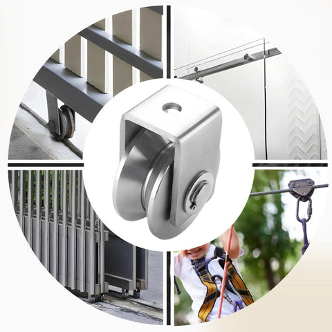 Beefy Heavy Duty Stainless Steel Pulley Kit With Dual Wheel Track System Bolt Attached 2 Pack For Gym Cable Devices V Type Rollers 400 Kg Max Load Perfect For Weight Hoisting on cable track