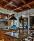 Farmhouse Pendant Light 16.14 Inch Rustic Vintage Vibe Hanging Fixture with Barn Dome Lampshade in rustic kitchen setting