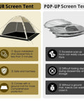 Comparison chart highlighting advantages of 10x10 Screen Tent With Removable Floor For Backyard Parties over pop-up tent, showing ease of setup and safety features.