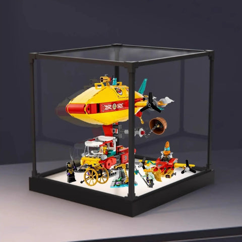 Crystal Clear Acrylic Display Case For 80046 Airships Dustproof Showpiece with airship model on heightened white base.