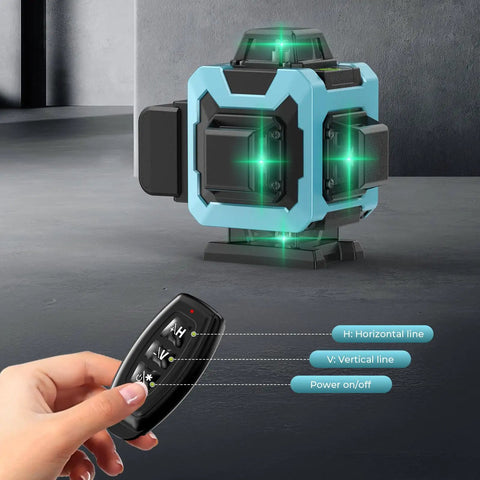 16 Line Green Laser Level 360 Self Leveling Pro With 4D Cross Lines Remote Dual Batteries Adjustable Brightness For Tiling Flooring Construction And Picture Hanging on floor with remote