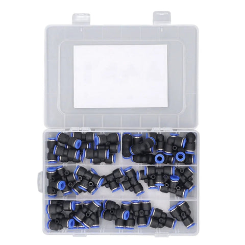 Jiawu 40 Piece Push To Connect Pneumatic Fitting Kit With Splitters Elbows Tees And Straight Connectors For Air Tubing Projects Versatile All Inclusive Toolset Perfect For Any DIY Job in plastic storage case