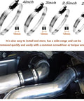 20 Pcs 304 Stainless Steel Adjustable 44-108mm Range Worm Gear Hose Clamps Assortment Kit For 2 Inch, 3 Inch, 4 Inch Fuel Line Dryer Vent Hose Silver Heavy Duty displayed with installation example in engine compartment.