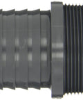 Side view of PVC Tube Fitting Adapter Schedule 40 Gray 1 Inch Barbed To NPT Male with threaded end for pipe connection.