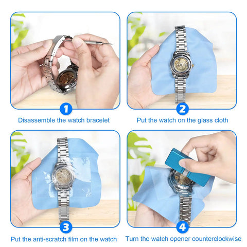 Watch Battery Replacement Kit With Back Opener And Spring Bar Tool, Rotate Open Case, Strap Removal, Anti Scratch Film application