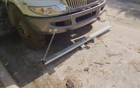 Rig Ready Magnetic Road Sweeper that knocks nails and scrap metal out of the way on job sites, 72 inch hang mounted.