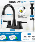 Diagram of Matte Black 4 Inch Centerset 3 Hole Bathroom Faucet With Two Handles Lead Free Copper Pop Up Drain SUS304 Stainless Steel