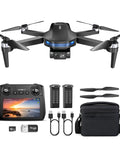 Dope 2K GPS Drone With EIS And 7.22 Inch Remote Screen, 64 Minutes Flight shown with accessories including remote and batteries