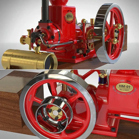 Hit And Miss Engine Model Kit With 4 Stroke Engine High Low Speed Gear Lever Adjustable Speed Switch Realistic Metal Build Educational Mechanical Engine For Adults Hands On STEM Project, red metal engine with flywheel
