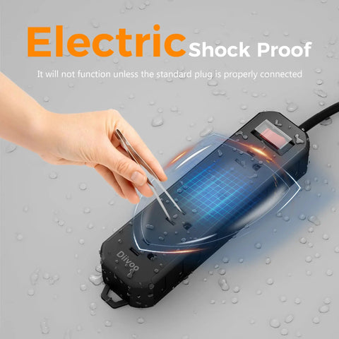 Outdoor Power Strip Weatherproof Rugged 25 Ft Extension Cord With 4 Outlets 1250W Waterproof Surge Protector IPX4 Shockproof