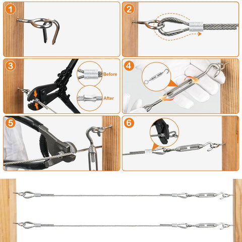 One Eighth Inch Vinyl Coated Stainless Steel Cable Rope Kit With Crimping Tool And Cutter installation process