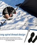 Deluxe Ice Fishing Shelter Tie Down Kit For Eskimo Tents With Carabiner Attachments shown with ice anchors and cam straps