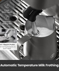 Automatic milk frothing with steam wand on Pro Grade 15 Bar Espresso Machine With Adjustable Pressure And Auto Milk Frother Dual PID Temp Control 550ml Boiler And 57oz Tank Stainless Steel Home Coffee Maker For Cappuccino And Latte
