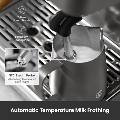 Automatic milk frothing with steam wand on Pro Grade 15 Bar Espresso Machine With Adjustable Pressure And Auto Milk Frother Dual PID Temp Control 550ml Boiler And 57oz Tank Stainless Steel Home Coffee Maker For Cappuccino And Latte