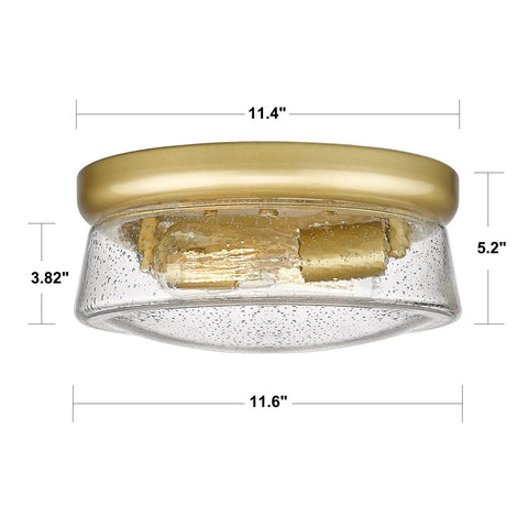 12 Inch 2-Light Modern Gold Flush Mount Ceiling Light With Seeded Glass, Easy Install Close-To-Ceiling Fixture, side view with dimensions