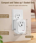 Wireless Wall Switch With Remote Control Outlet Kit No Wiring Needed 100ft RF Range Pre Programmed Expandable Remote Light Switch For Plug In Pendant Lights Lamps And Small Electrical Appliances Easy Setup No Fuss compact plug view showing dimensions and socket fit in living room setting