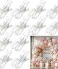 Clear 12 Pack Large Balloon Arch Clips Set For Backdrops And Crafts Transparent Three And A Half Inch Heavy Duty Spring Clamps No Slip Grip with balloon arch display.