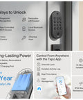 Smart Wi-Fi Deadbolt Door Lock With Fingerprint Recognition, No-Fuss Keypad, App Control, Bluetooth And Voice Assistant Support shown installed on door