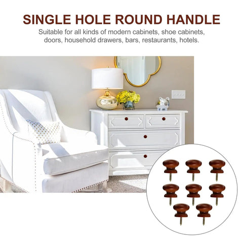 Solid Wood Cabinet Knob Set With Vintage Door Handles Self Tapping Easy Install Cupboard Dresser Knobs Wood Furniture Pulls For Cabinets And Doors Door Pull Handles 8 Pieces, shown installed on a white dresser.