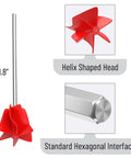 Helix Drill Paint Mixer Attachment for 1 Gallon Resin, Epoxy, and Latex Paint with 11.8 inch red helix head and hexagonal interface