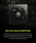 Fully Modular 750W Gaming Power Supply With 80 Plus Gold Compact ATX 3.1 PCIe 5.1 Ready Native Dual Color 12V 2 by 6 Pin Cable Built For Gamers On Modern Rigs Quiet Reliable Performance 10 Year Warranty black PSU front view