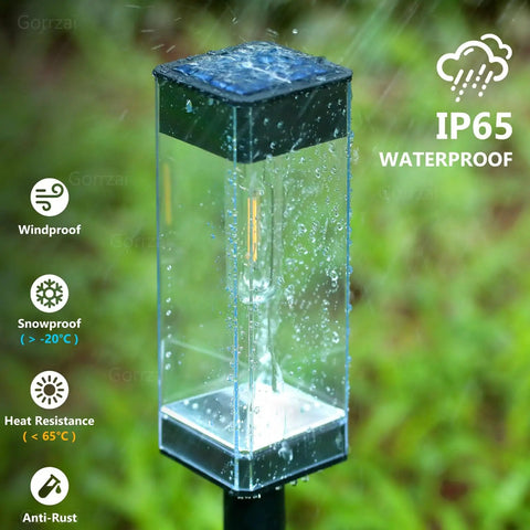 Close-up of one Eight Pack Solar Pathway Lights Outdoor LED Waterproof 3000K Tungsten Filament Bulbs for Lawn Garden Driveway