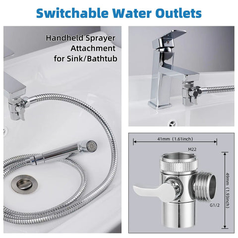 Sink Faucet Hose Sprayer Attachment With 10 Adapters featuring dual spray modes and chrome finish for bathroom sink