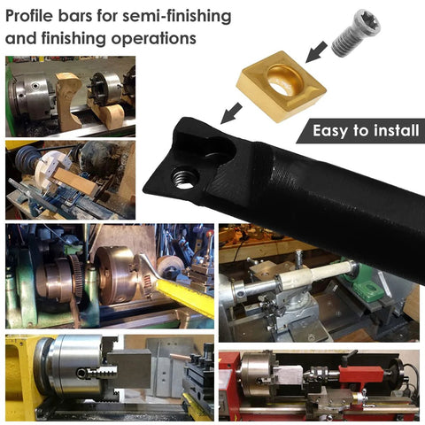 14-piece metal lathe tool set with carbide inserts and holders; S06k–S10k 6–10 mm shanks