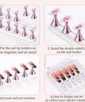 Illustration of Pink Acrylic Nail Stand Set Magnetic Nail Art Display And Practice Holders With Double Sided Tape 2 Sets