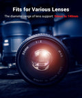 50mm lens in focus, showcasing compatibility with 15mm Long Lens Support Bracket Height Adjustable For DSLR Shoulder Rig Built For Long Lenses And 15mm Rod Systems Stabilizes Shots With Vibration Free Performance Y Shaped Mount Attaches To Rod Clamp For A Steady Handheld Setup.